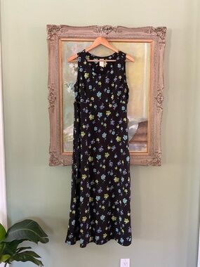 My Michelle Black Sleeveless Maxi Dress with Blue & Green Floral Print